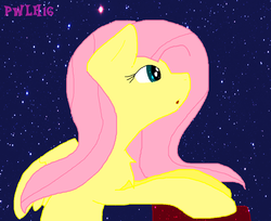 Size: 1104x902 | Tagged: safe, artist:xgalacticxstudios18x, fluttershy, pegasus, pony, g4, bust, chest fluff, colored, female, looking up, mare, night, profile, solo, starry night