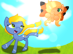 Size: 821x605 | Tagged: safe, artist:xgalacticxstudios18x, oc, oc only, earth pony, pony, duo, playing
