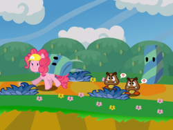 Size: 4800x3600 | Tagged: safe, artist:little jackie papercut, pinkie pie, earth pony, goomba, pony, g4, flower, hard hat, paper mario, question mark