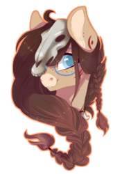 Size: 882x1255 | Tagged: safe, artist:shady-bush, oc, oc only, oc:ondrea, pony, bust, female, mare, portrait, simple background, skull, solo, transparent background