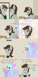 Size: 2562x5128 | Tagged: safe, artist:phoenixswift, flitter, oc, oc:fuselight, pegasus, pony, ask fuselight, g4, female, mare, mouth hold, notepad, pencil, rule 63