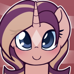 Size: 1000x1000 | Tagged: safe, artist:puetsua, oc, oc only, oc:shimmering spectacle, alicorn, pony, alicorn oc, avatar, beautiful, bust, coat markings, cute, facial markings, female, happy, looking at you, magical lesbian spawn, magical threesome spawn, mare, ocbetes, offspring, portrait, smiling, solo, star (coat marking)