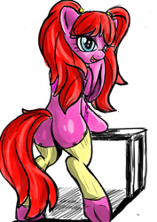 Size: 2480x3508 | Tagged: safe, artist:stammis, pacific glow, earth pony, pony, g4, butt, female, high res, leg warmers, mare, pink coat, plot, simple background, solo, white background