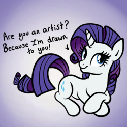 Size: 2100x2100 | Tagged: safe, artist:sjart117, part of a set, rarity, pony, g4, bad pickup line, female, flirting, high res, looking back, mare, pickup lines, prone, pun, solo, speech