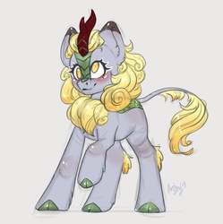 Size: 1494x1500 | Tagged: safe, artist:amishy, derpy hooves, kirin, g4, blushing, female, kirin derpy hooves, kirin-ified, simple background, smiling, solo, species swap