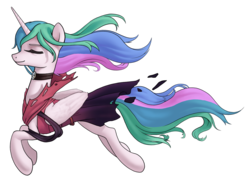 Size: 1493x1085 | Tagged: safe, artist:amarthgul, princess celestia, alicorn, pony, g4, atg 2019, background removed, choker, clothes, eyes closed, female, mare, newbie artist training grounds, simple background, skirt, solo, torn clothes, transparent background