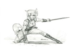 Size: 1500x1012 | Tagged: safe, artist:baron engel, limestone pie, earth pony, anthro, unguligrade anthro, g4, badass, breasts, cleavage, clothes, female, grayscale, hoof boots, hoof shoes, mare, monochrome, pencil drawing, seax, serious, serious face, simple background, sketch, solo, story in the comments, traditional art, weapon, white background