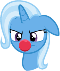 Size: 296x350 | Tagged: source needed, safe, edit, trixie, pony, g4, clown nose, red nose, trixie is not amused, unamused