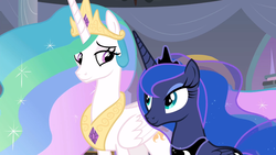 Size: 1920x1080 | Tagged: safe, screencap, princess celestia, princess luna, alicorn, pony, g4, the summer sun setback, cute, female, looking at each other, mare, siblings, sisters