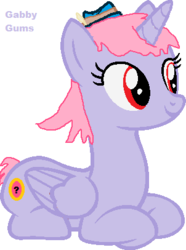 Size: 302x406 | Tagged: safe, oc, oc only, alicorn, pony, base used, feather, female, gabby gums, hat, mare, question mark, red eyes, solo