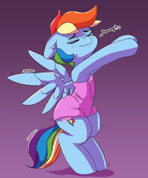 Size: 2533x3026 | Tagged: safe, artist:pabbley, rainbow dash, pegasus, pony, g4, adorasexy, bipedal, cute, dashabetes, descriptive noise, eyes closed, female, gradient background, high res, mare, scrunchy face, sexy, solo, spread wings, stretching, stupid sexy rainbow dash, towel, wings