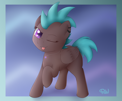 Size: 1920x1600 | Tagged: safe, artist:ponyxwright, oc, oc only, oc:fuse, pegasus, pony, abstract background, jewelry, necklace, one eye closed, piercing, solo, wink