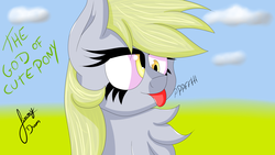 Size: 2560x1440 | Tagged: safe, artist:jimmy draws, derpy hooves, pegasus, pony, g4, chest fluff, cute, fanart, tongue out