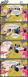 Size: 800x2153 | Tagged: safe, artist:umneem, grampa gruff, lily, lily valley, pinkie pie, earth pony, griffon, pony, comic:my rational pony, g4, cape, captain obvious, clothes, comic, female, griffonstone, male, mare, stallion
