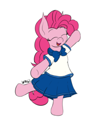 Size: 2352x2808 | Tagged: safe, artist:wapamario63, pinkie pie, earth pony, pony, g4, bipedal, clothes, colored, cute, diapinkes, eyes closed, female, flat colors, happy, high res, mare, open mouth, pleated skirt, school uniform, schoolgirl, skirt, smiling, solo