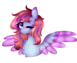 Size: 2000x1629 | Tagged: dead source, safe, artist:moon-rose-rosie, oc, oc only, oc:bittersweet, pegasus, pony, blushing, chest fluff, female, looking at you, one eye closed, smiling, solo