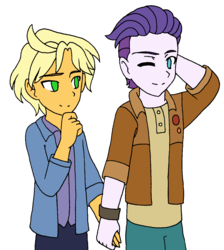 Size: 1337x1494 | Tagged: safe, artist:fantasygerard2000, dirk thistleweed, ragamuffin (g4), equestria girls, equestria girls series, g4, spoiler:eqg series (season 2), alternate clothes, duo, gay, holding hands, male, ragadirk, shipping, simple background, white background