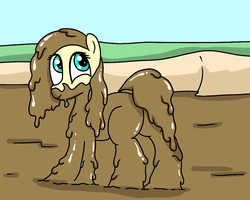 Size: 1000x800 | Tagged: safe, artist:amateur-draw, oc, oc only, earth pony, pony, butt, covered in mud, looking back, mud, mud bath, mud pony, muddy, not fluttershy, plot, simple background, solo, wet and messy