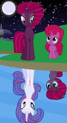 Size: 587x1080 | Tagged: safe, artist:徐詩珮, fizzlepop berrytwist, tempest shadow, oc, oc:aurora (tempest's mother), oc:betty pop, pony, unicorn, g4, my little pony: the movie, base used, broken horn, eye scar, female, filly, filly tempest shadow, grandmother and grandchild, horn, magical lesbian spawn, mare, moon, mother and daughter, next generation, offspring, parent:glitter drops, parent:tempest shadow, parents:glittershadow, scar, stars, when the stars align, younger