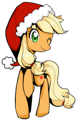 Size: 552x878 | Tagged: safe, artist:milk4ppl, applejack, earth pony, pony, g4, christmas, cute, female, hat, holiday, mare, one eye closed, raised hoof, santa hat, simple background, solo, white background