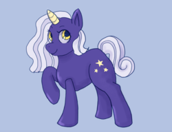 Size: 1044x803 | Tagged: safe, artist:jaegerjaques, oc, oc only, pony, unicorn, bust, cute, female, hooves, mare, portrait, simple background, smiling, solo, stars, yellow eyes
