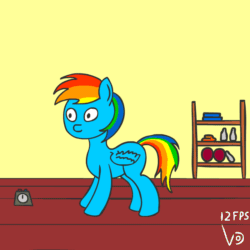 Size: 800x800 | Tagged: safe, artist:vohd, rainbow dash, pegasus, pony, g4, animated, female, frame by frame, gym, solo, sports, stopwatch, stretching