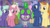 Size: 1920x1080 | Tagged: safe, screencap, clever musings, fuchsia frost, golden crust, midnight snack (g4), night view, november rain, spike, strawberry scoop, violet twirl, dragon, earth pony, pony, unicorn, g4, she's all yak, background pony, crowd, dj scales and tail, female, friendship student, male, mare, mask, stallion, winged spike, wings