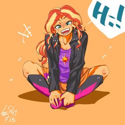 Size: 1000x1000 | Tagged: safe, artist:sozglitch, sunset shimmer, equestria girls, g4, clothes, female, jacket, leather jacket, solo