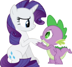 Size: 1079x1005 | Tagged: safe, artist:georgegarza01, edit, edited screencap, screencap, rarity, spike, dragon, g4, background removed, female, holding hooves, male, show accurate, simple background, transparent background, winged spike, wings