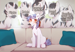 Size: 3000x2100 | Tagged: safe, artist:dagmell, edit, oc, oc:clair, oc:clairvoyance, pony, unicorn, zebra, bronycon, blushing, high res, piper perri surrounded, ribbon, text