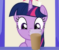 Size: 471x396 | Tagged: safe, artist:forgalorga, edit, edited screencap, editor:stpinkie, screencap, twilight sparkle, alicorn, pony, g4, chocolate, chocolate milk, cropped, cute, excited, female, friendship throne, milk, solo, this will end in spilled milk, twiabetes, twilight sparkle (alicorn)