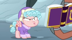 Size: 1280x720 | Tagged: safe, screencap, cozy glow, rusty bucket, pegasus, pony, frenemies (episode), g4, book, cozy glow is best facemaker, cozybetes, cute, faic, female, filly, friendship journal, snow