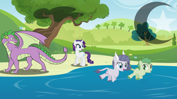 Size: 5333x3000 | Tagged: safe, artist:princessmoonstaryt, rarity, spike, dracony, hybrid, g4, family, female, interspecies offspring, male, obtrusive watermark, offspring, parent:rarity, parent:spike, parents:sparity, ship:sparity, shipping, straight, watermark