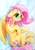Size: 3064x4335 | Tagged: safe, artist:alcor, edit, editor:dsp2003, fluttershy, pegasus, pony, g4, :o, alcor is trying to murder us, blushing, cheek fluff, chest fluff, cute, daaaaaaaaaaaw, eyelashes, female, floppy ears, fluffy, high res, hnnng, hoof fluff, leg fluff, looking at you, lying down, mare, messy mane, neck fluff, on side, open mouth, shoulder fluff, shyabetes, signature, solo, stray strand, traditional art, wing fluff, wings
