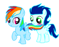 Size: 720x575 | Tagged: safe, artist:mlplary6, rainbow dash, soarin', pegasus, pony, g4, colt, colt soarin', cute, dashabetes, female, filly, filly rainbow dash, male, ship:soarindash, shipping, soarinbetes, straight, younger