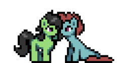 Size: 256x128 | Tagged: safe, artist:bitassembly, oc, oc:filly anon, earth pony, original species, pony, seal, game:filly astray, animated, boop, duo, female, filly, pixel art, simple background, sprite, transparent background