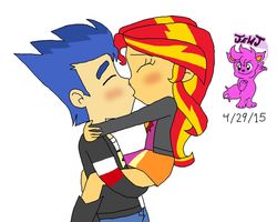 Size: 1024x819 | Tagged: safe, artist:stella-exquisa, flash sentry, sunset shimmer, equestria girls, g4, female, kissing, male, ship:flashimmer, shipping, straight