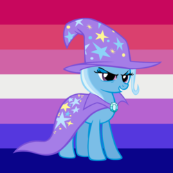 Size: 640x640 | Tagged: source needed, useless source url, safe, alternate version, trixie, pony, unicorn, g4, bisexual pride flag, clothes, female, headcanon, lgbt headcanon, pride, sexuality headcanon, smiling, smirk, solo