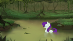 Size: 1920x1080 | Tagged: safe, artist:gliconcraft, rarity, pony, g4, female, solo, swamp, swimming, wallpaper