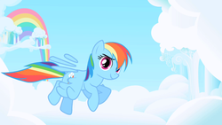 Size: 1280x720 | Tagged: safe, screencap, rainbow dash, pegasus, pony, g4, cloud, cloudy, female, great moments in animation, mare, opening, rainbow, smear frame, solo, theme song