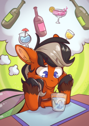 Size: 3315x4687 | Tagged: safe, artist:cutepencilcase, changepony, hybrid, pony, alcohol, cocktail glass, commission, unshorn fetlocks, wine