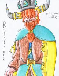Size: 1024x1327 | Tagged: safe, artist:the1king, prince rutherford, human, g4, beard, crown, ear piercing, earring, facial hair, horn, horned humanization, humanized, jewelry, male, piercing, regalia, solo