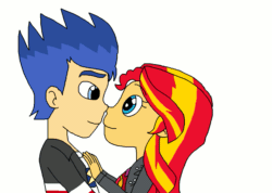 Size: 1095x780 | Tagged: safe, artist:stella-exquisa, flash sentry, sunset shimmer, equestria girls, g4, animated, cute, female, kissing, male, ship:flashimmer, shipping, simple background, straight, transparent background