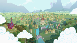 Size: 1280x720 | Tagged: safe, screencap, g4, cloud, cloudy, no pony, opening, ponyville, theme song
