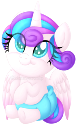 Size: 1180x1951 | Tagged: safe, artist:kimmyartmlp, princess flurry heart, alicorn, pony, g4, baby, baby flurry heart, baby pony, colored pupils, cute, cute baby, diaper, diapered, diapered baby, diapered filly, eye clipping through hair, female, filly, flurrybetes, foal, happy baby, heart eyes, infant, infant flurry heart, light pink diaper, newborn, newborn baby flurry heart, newborn flurry heart, newborn foal, newborn infant flurry heart, simple background, sitting, smiling, solo, transparent background, weapons-grade cute, wingding eyes