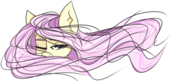 Size: 1024x488 | Tagged: safe, artist:pointdelta, fluttershy, pony, g4, bust, cute, female, hair, head only, mane, one eye closed, portrait, shyabetes, simple background, solo, transparent background, windswept mane