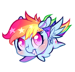 Size: 599x573 | Tagged: safe, artist:tamabel, rainbow dash, pegasus, pony, g4, blushing, chibi, colored pupils, cute, dashabetes, female, simple background, smiling, solo, spread wings, stars, white background, wings