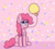 Size: 1000x900 | Tagged: safe, artist:cyberfell, pinkie pie, earth pony, pony, g4, balloon, cute, diapinkes, female, looking at something, mare, mouth hold, pink background, sitting, solo