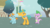 Size: 300x169 | Tagged: safe, screencap, snails, snips, spike, dragon, pony, unicorn, boast busters, g4, colt, crossed arms, flag, house, looking at each other, male, picture for breezies, ponyville, raised hoof, tree, unamused