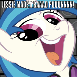 Size: 639x640 | Tagged: safe, editor:undeadponysoldier, dj pon-3, vinyl scratch, pony, unicorn, bronies react, g4, adorable face, caption, cute, female, funny, glasses, happy, image macro, looking at you, mare, meme, nowacking, open mouth, reference, solo, text, vinyl's glasses